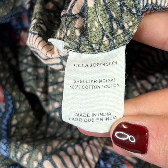 Ulla Johnson Juniper Floral Print Cotton Poplin Midi Dress in Army Green Size 6 - Picture 5 of 9